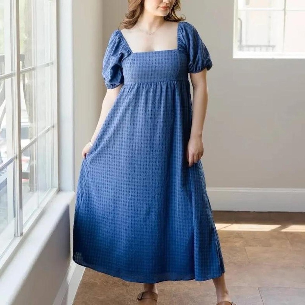 Elegant Blue Puff Sleeve Dress